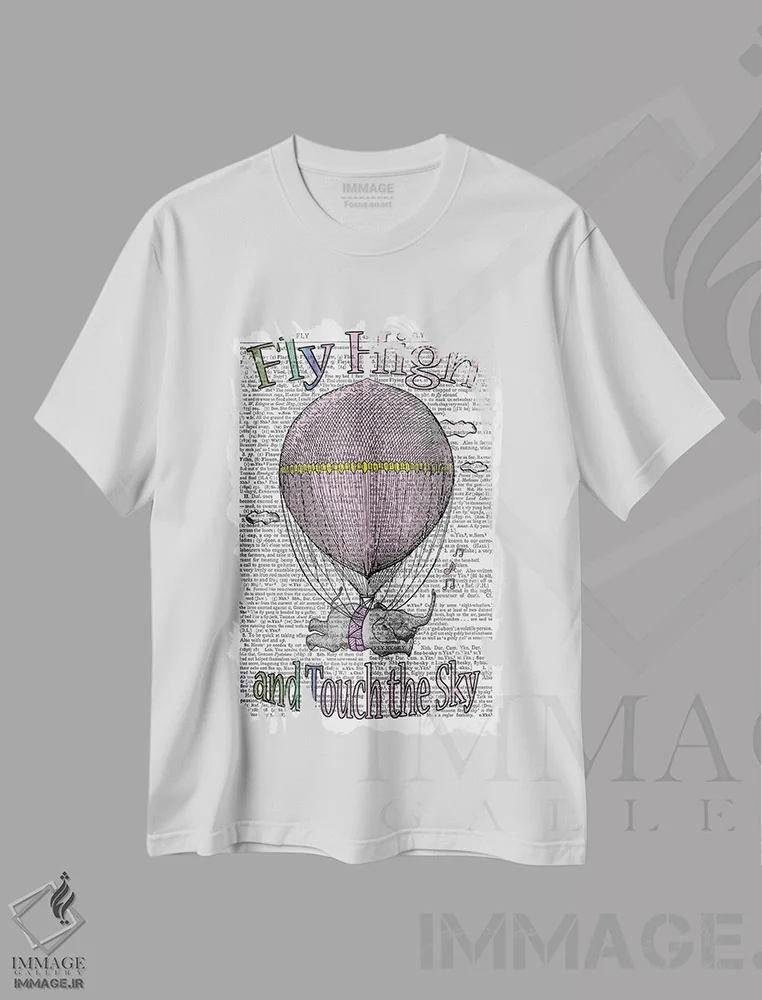 تیشرت سفید طرح دار پرواز بلند "صورتی"، هنر دیجیتال اثر این د فریم شاپ | فروشگاه ایماژ