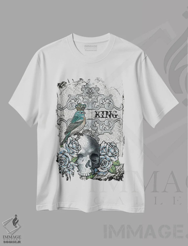 تیشرت سفید طرح دار پرنده پادشاه، دکوراسیون جایگزین اثر این د فریم شاپ | فروشگاه ایماژ