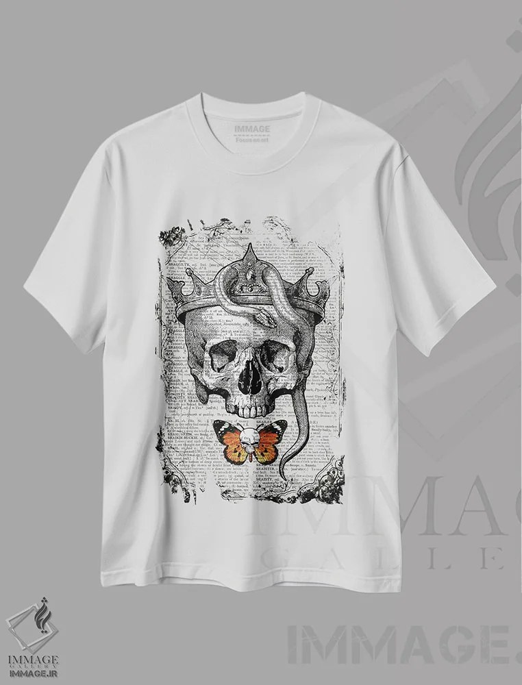 تیشرت سفید طرح دار جمجمه و مار، دکوراسیون جایگزین اثر این د فریم شاپ | فروشگاه ایماژ