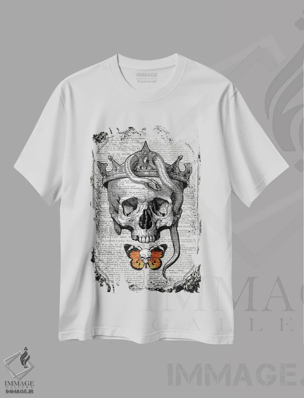 تیشرت سفید طرح دار جمجمه و مار، دکوراسیون جایگزین اثر این د فریم شاپ | فروشگاه ایماژ
