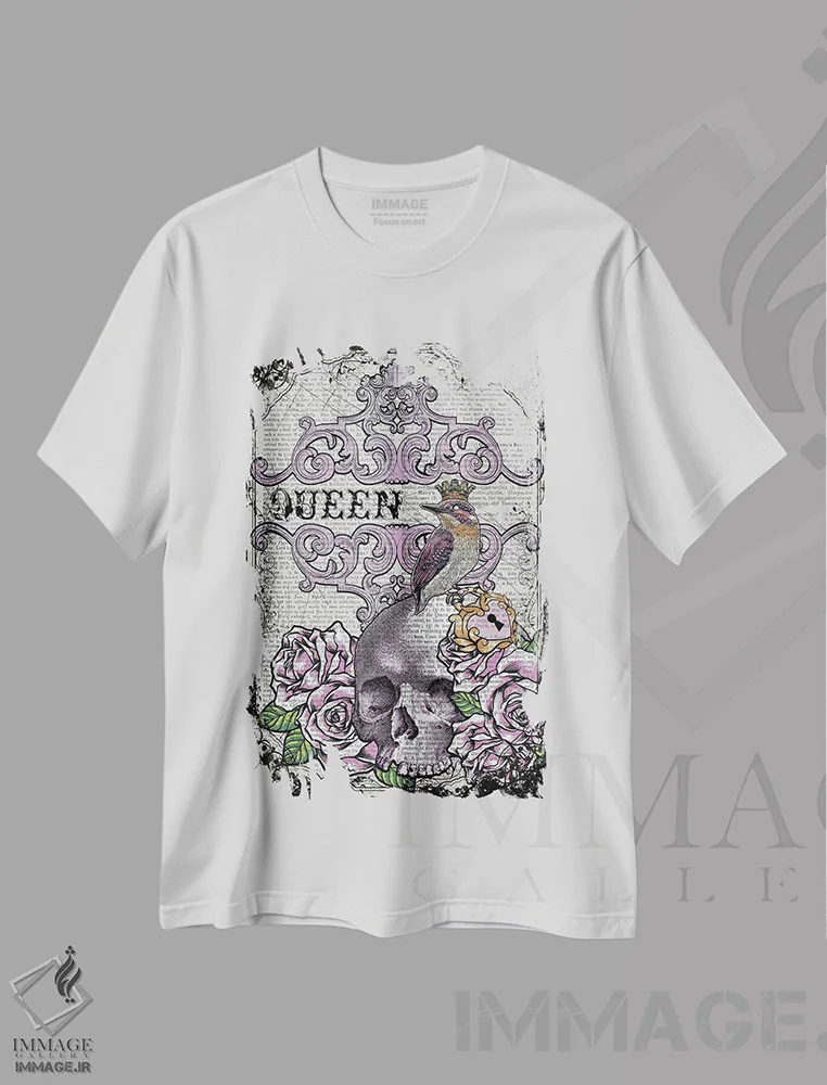 تیشرت سفید طرح دار پرنده ملکه، دکوراسیون جایگزین اثر این د فریم شاپ | immage.ir