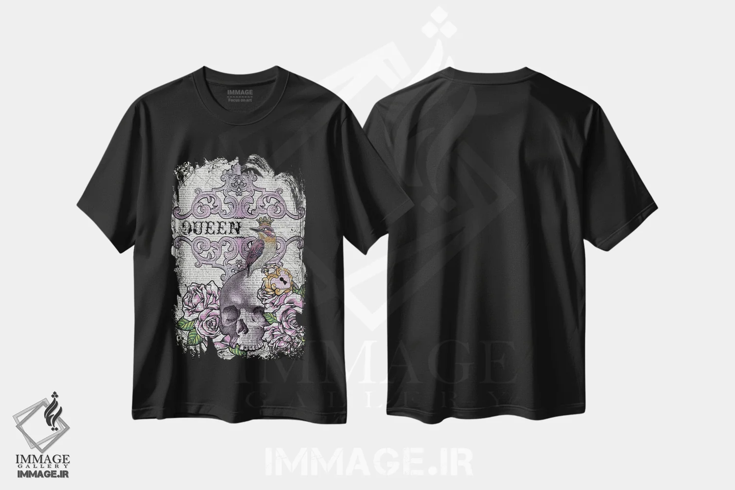 تیشرت مشکی طرح دار پرنده ملکه، دکوراسیون جایگزین اثر این د فریم شاپ | فروشگاه ایماژ