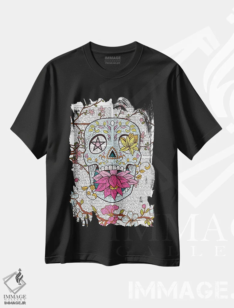 تیشرت مشکی طرح دار جمجمه مکزیکی، دکوراسیون جایگزین اثر این د فریم شاپ | فروشگاه ایماژ