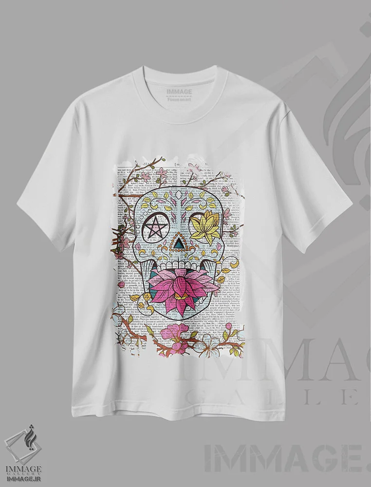 تیشرت سفید طرح دار جمجمه مکزیکی، دکوراسیون جایگزین اثر این د فریم شاپ | immage.ir