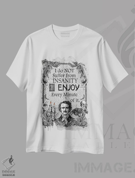 تیشرت سفید طرح دار ادگار آلن پو "جنون"، دکوراسیون جایگزین اثر این د فریم شاپ | immage.ir