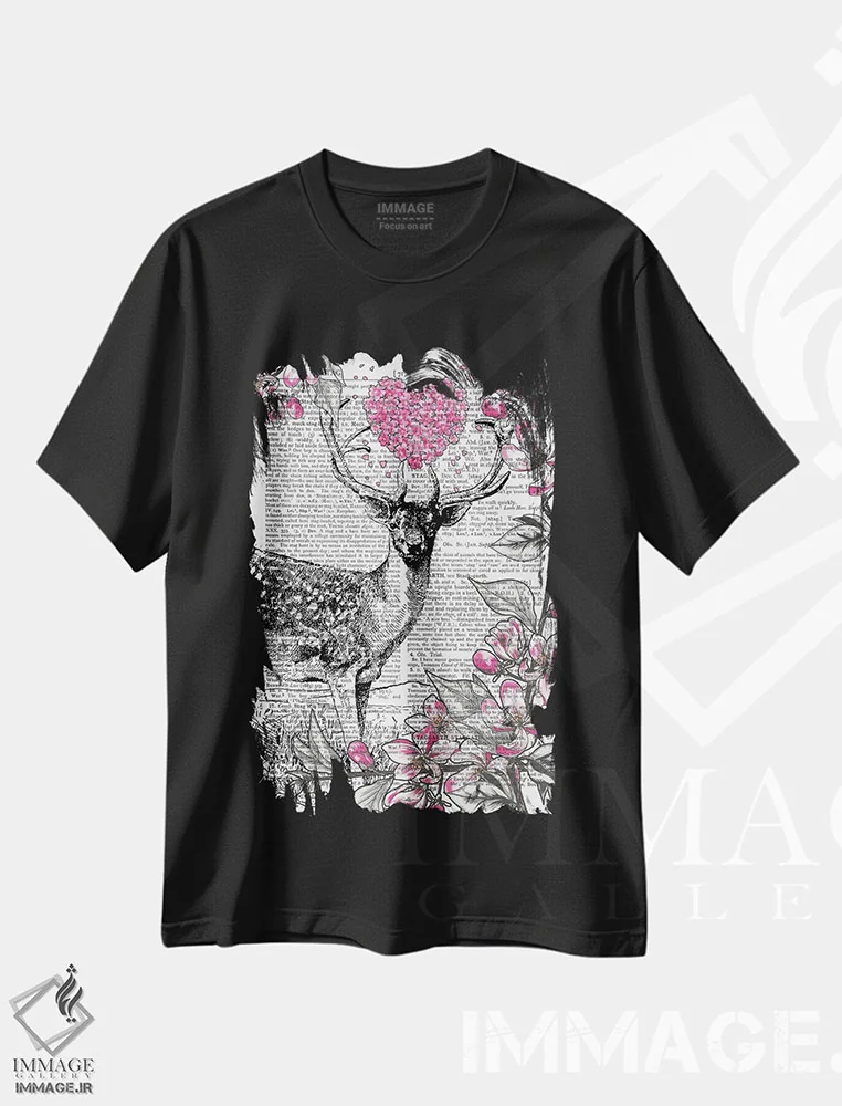 تیشرت مشکی طرح دار گوزن نر، هنر دیجیتال اثر این د فریم شاپ | فروشگاه ایماژ