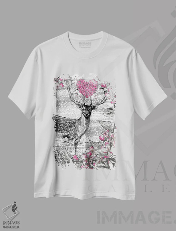 تیشرت سفید طرح دار گوزن نر، هنر دیجیتال اثر این د فریم شاپ | immage.ir