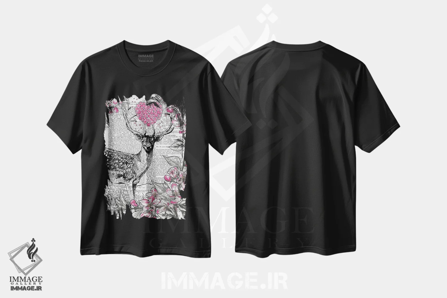 تیشرت مشکی طرح دار گوزن نر، هنر دیجیتال اثر این د فریم شاپ | فروشگاه ایماژ