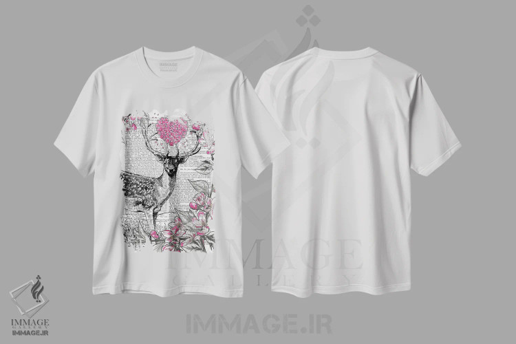 تیشرت سفید طرح دار گوزن نر، هنر دیجیتال اثر این د فریم شاپ | immage.ir