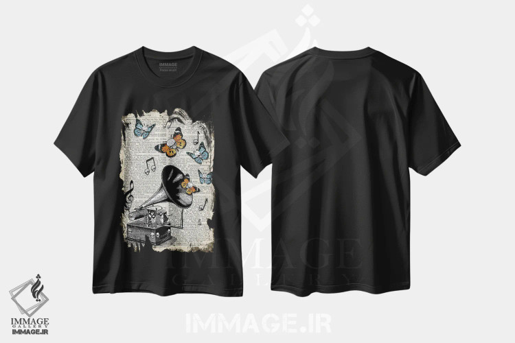 تیشرت مشکی طرح دار گرامافون گوتیک، دکوراسیون جایگزین اثر این د فریم شاپ | immage.ir