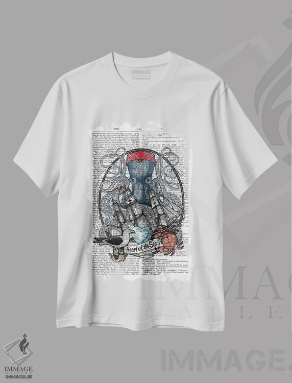 تیشرت سفید طرح دار قلب دریا، تزئینی اثر این د فریم شاپ | immage.ir