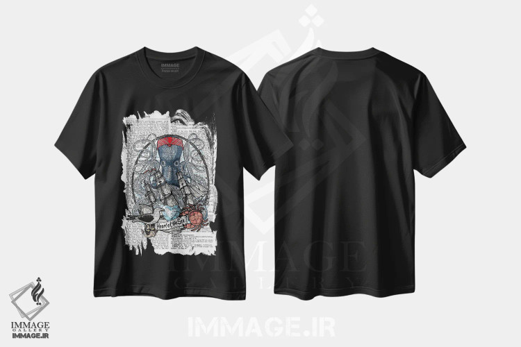 تیشرت مشکی طرح دار قلب دریا، تزئینی اثر این د فریم شاپ | فروشگاه ایماژ