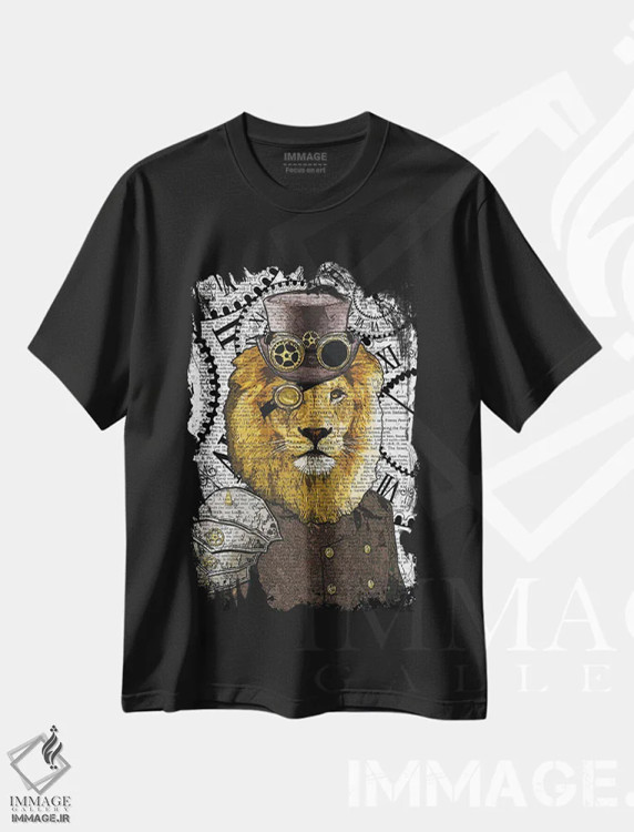 تیشرت مشکی طرح دار شیر استیم پانک، دکوراسیون جایگزین اثر این د فریم شاپ | immage.ir