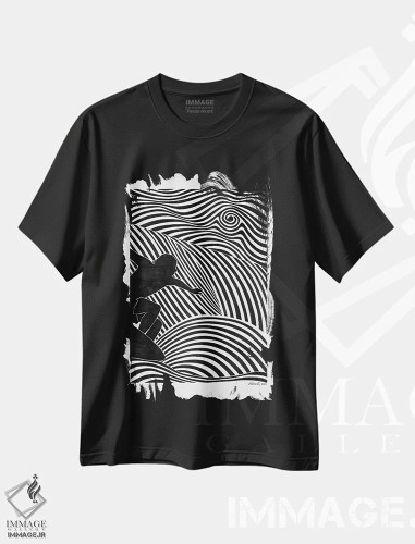 تیشرت مشکی طرح دار مردان موج سوار III، دکور ساحلی اثر ابراهیم اونال | فروشگاه ایماژ