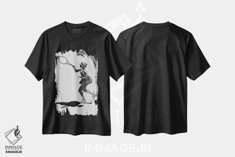 تیشرت مشکی طرح دار بازی تنیس، نقاشی و تصویرگری سیاه و سفید اثر ابراهیم اونال | immage.ir