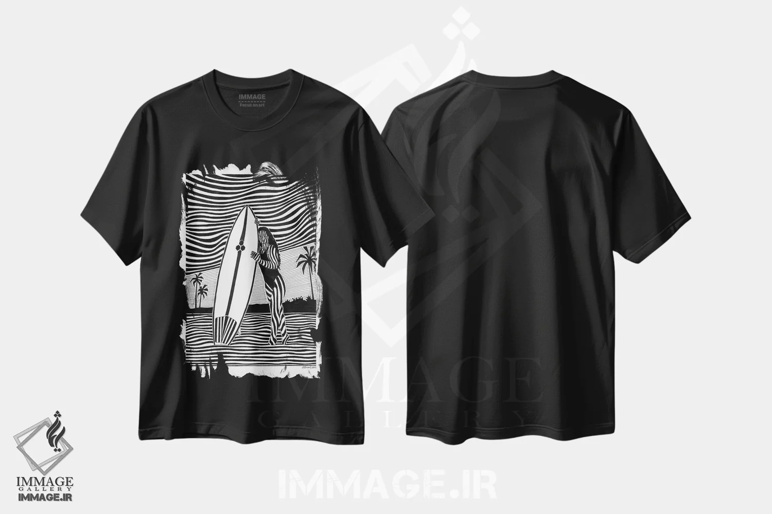 تیشرت مشکی طرح دار به سوی غروب، دکور ساحلی اثر ابراهیم اونال | immage.ir