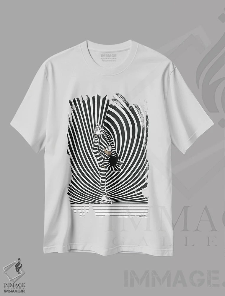 تیشرت سفید طرح دار اسکیت نمایشی یک، هنر دیجیتال سیاه و سفید اثر ابراهیم اونال | immage.ir