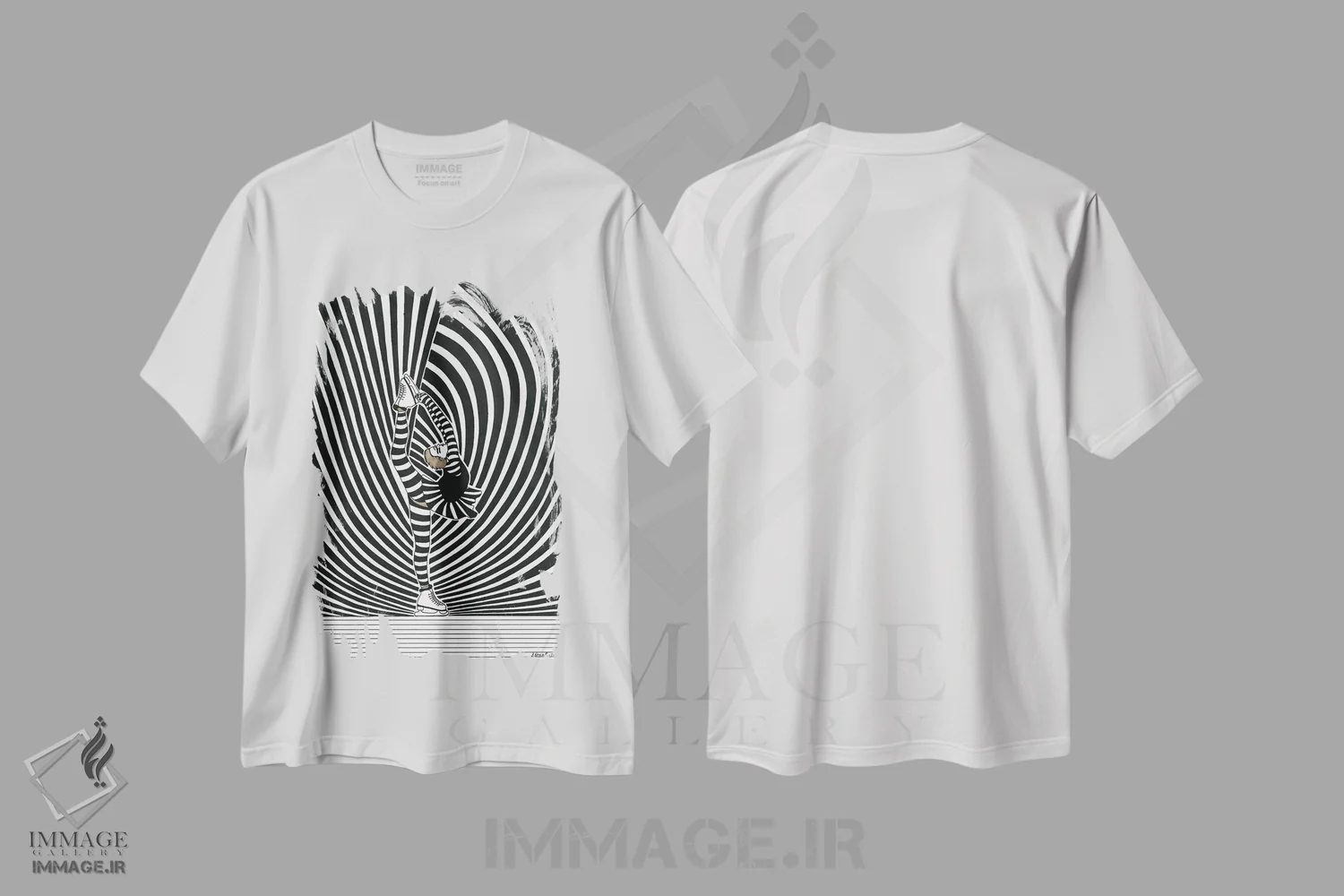 تیشرت سفید طرح دار اسکیت نمایشی یک، هنر دیجیتال سیاه و سفید اثر ابراهیم اونال | immage.ir