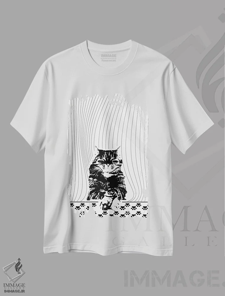 تیشرت سفید طرح دار گربه یک، هنر دیجیتال اثر ابراهیم اونال | فروشگاه ایماژ