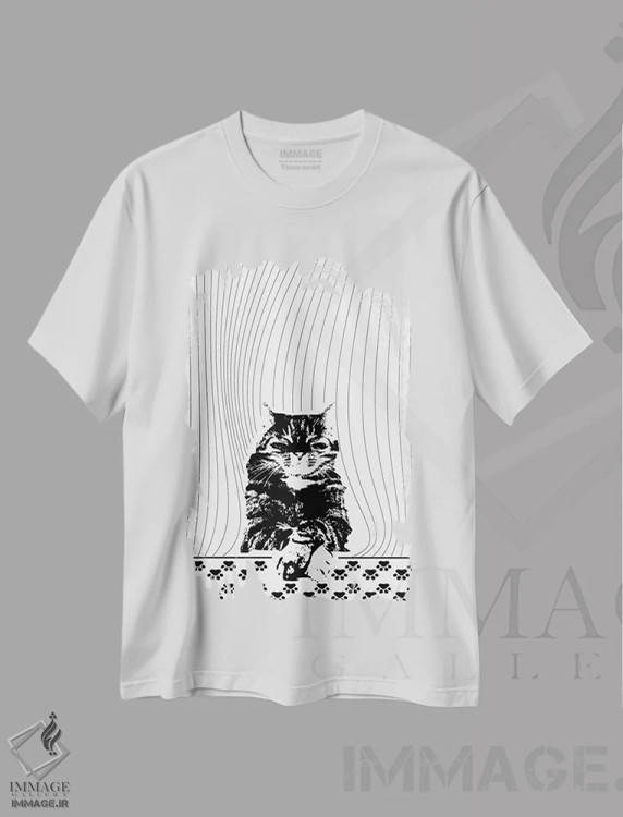 تیشرت سفید طرح دار گربه یک، هنر دیجیتال اثر ابراهیم اونال | فروشگاه ایماژ