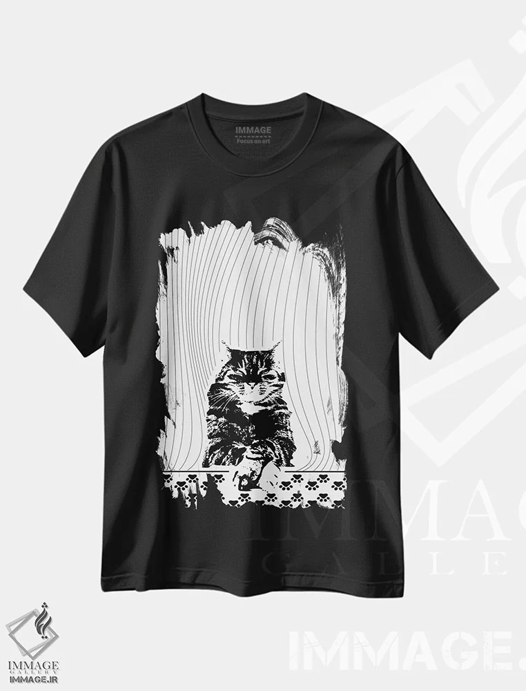تیشرت مشکی طرح دار گربه یک، هنر دیجیتال اثر ابراهیم اونال | immage.ir