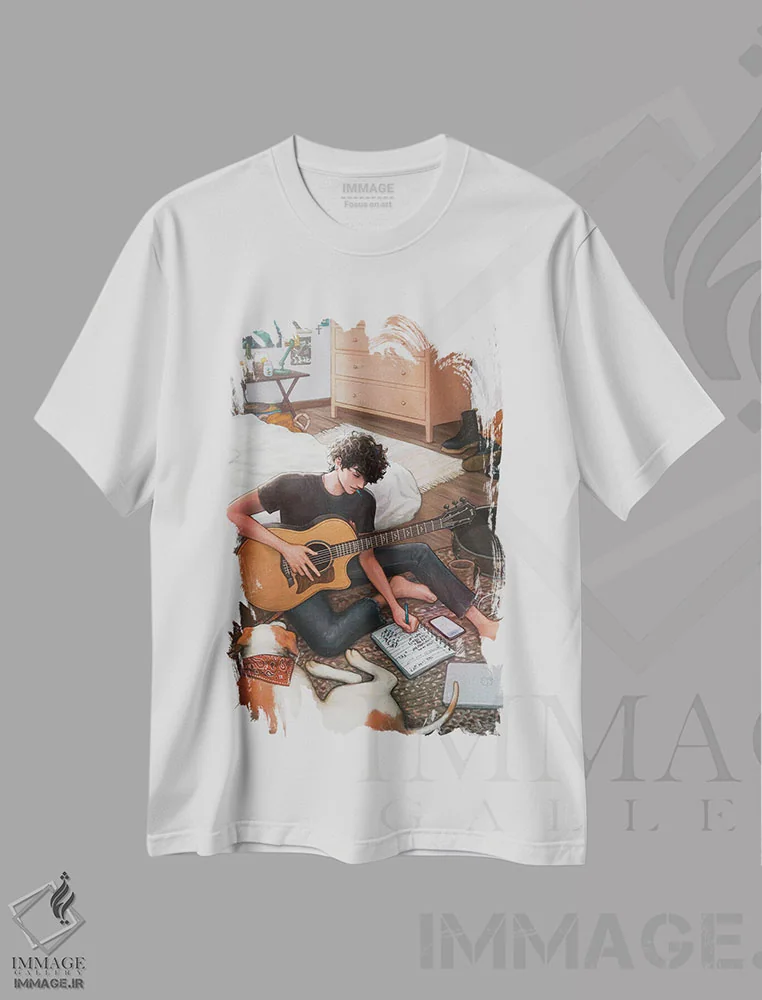 تیشرت سفید طرح دار یافتن واژه ها، هنر دیجیتال اثر آیوی دولامور | immage.ir