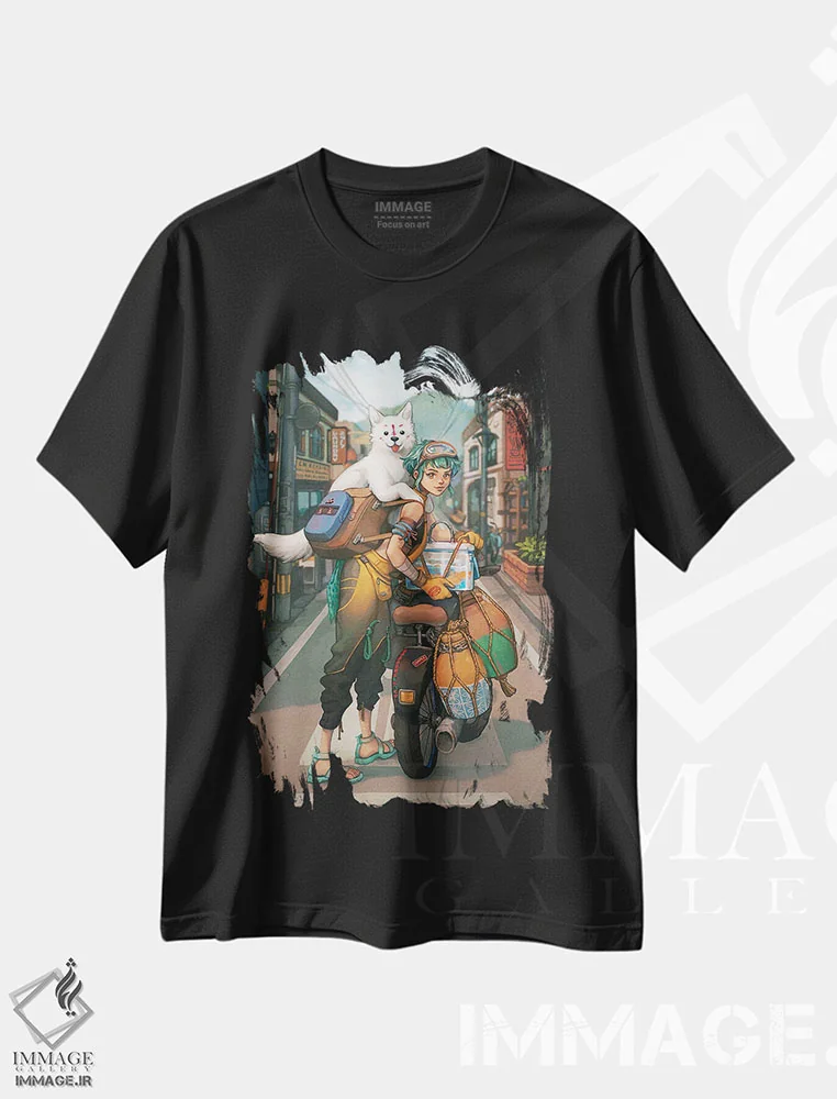 تیشرت مشکی طرح دار دختر ماهیگیر، هنر دیجیتال اثر آیوی دولامور | immage.ir