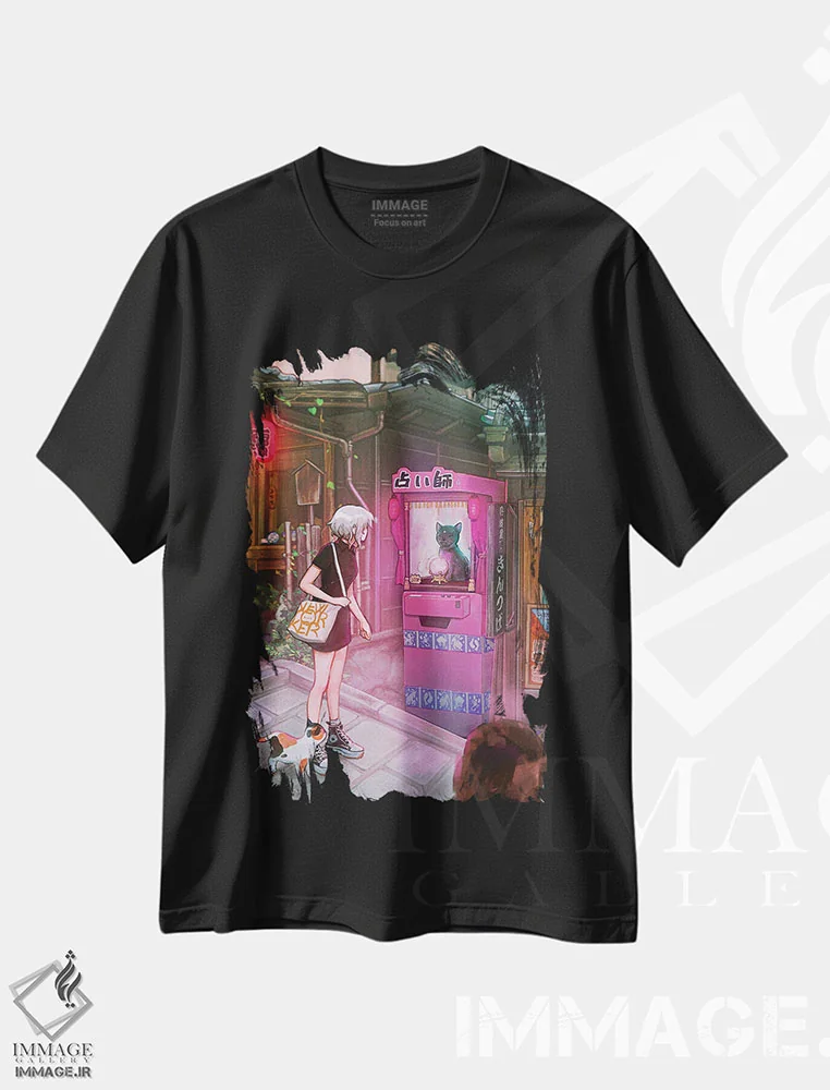 تیشرت مشکی طرح دار فالگیر، دکور آسیایی اثر آیوی دولامور | فروشگاه ایماژ