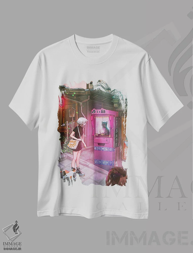 تیشرت سفید طرح دار فالگیر، دکور آسیایی اثر آیوی دولامور | immage.ir