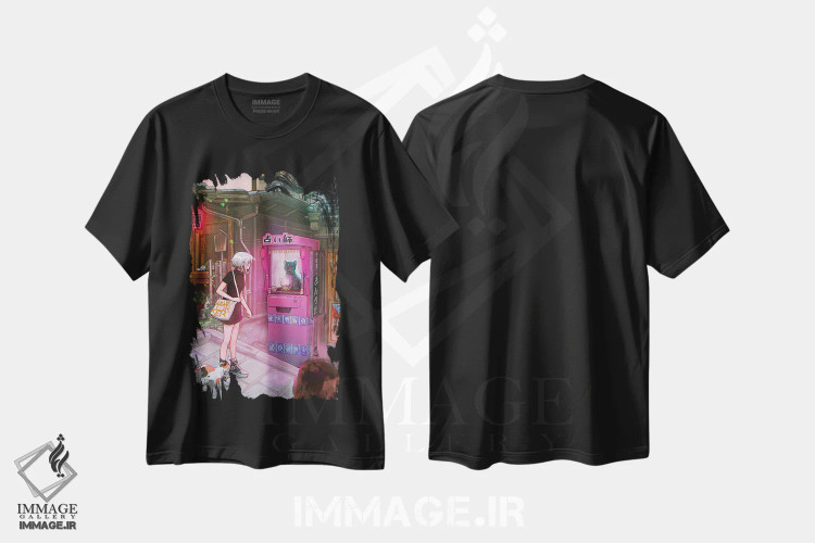 تیشرت مشکی طرح دار فالگیر، دکور آسیایی اثر آیوی دولامور | فروشگاه ایماژ