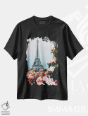 تیشرت مشکی طرح دار رزها و آزالیای شکوفا در پاریس، تزئینی اثر ایوجنیا بیدیوک | immage.ir