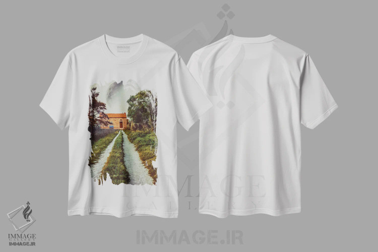 تیشرت سفید طرح دار جاده به سوی خانه سنگی، هنر دیجیتال اثر ایوجنیا بیدیوک | immage.ir
