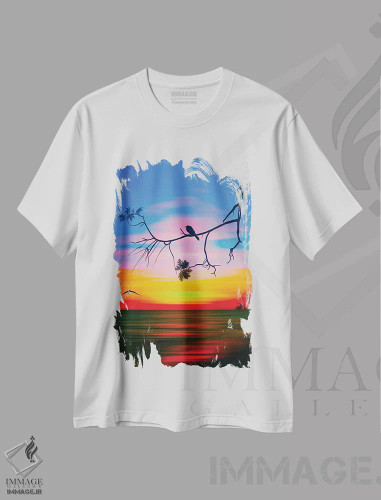تیشرت سفید طرح دار صبح، هنر دیجیتال اثر ایوجنیا بیدیوک | فروشگاه ایماژ