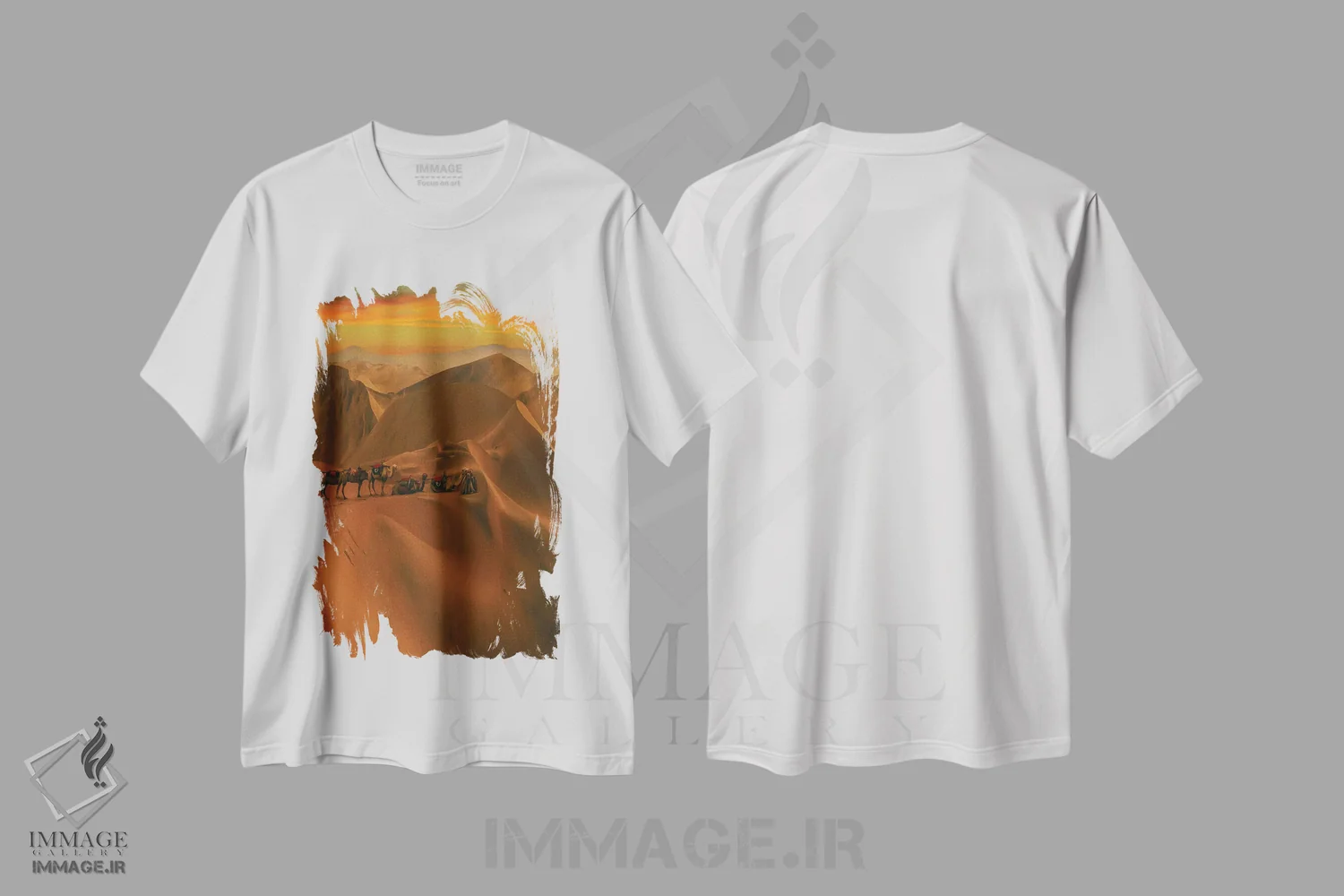 تیشرت سفید طرح دار کاروان در بیابان، مدیوم اثر ایوجنیا بیدیوک | immage.ir