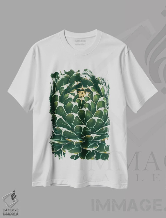 تیشرت سفید طرح دار پس زمینه عمودی آگاو، هنر دیجیتال اثر ایوجنیا بیدیوک | فروشگاه ایماژ