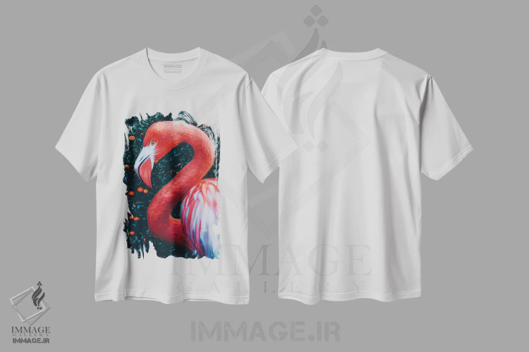 تیشرت سفید طرح دار فلامینگوها در باغ نارنگی، عکاسی ترکیبی اثر ایوجنیا بیدیوک | immage.ir
