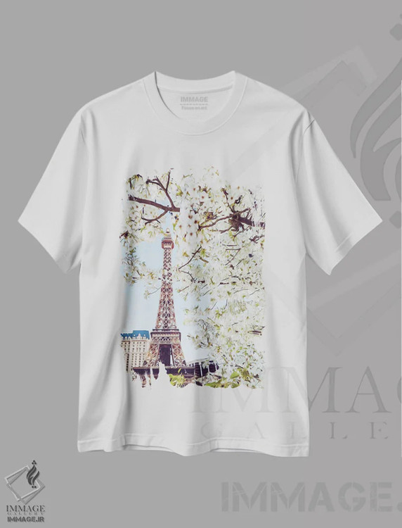 تیشرت سفید طرح دار شکوفه های گیلاس پاریس، تزئینی اثر ایوجنیا بیدیوک | immage.ir