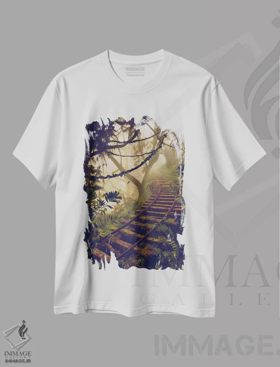 تیشرت سفید طرح دار خط آهن در مناطق گرمسیری، تزئینی اثر ایوجنیا بیدیوک | فروشگاه ایماژ