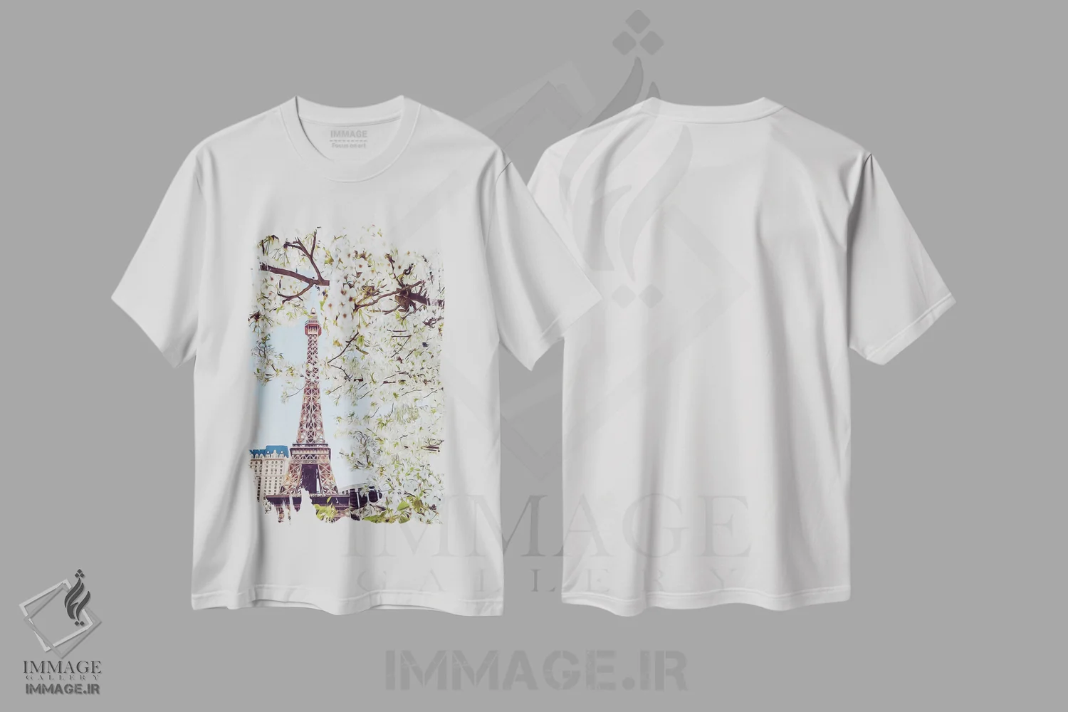 تیشرت سفید طرح دار شکوفه های گیلاس پاریس، تزئینی اثر ایوجنیا بیدیوک | immage.ir