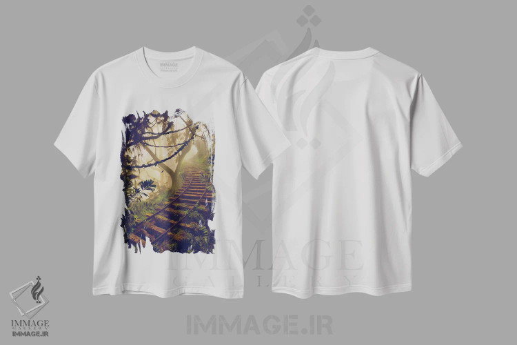 تیشرت سفید طرح دار خط آهن در مناطق گرمسیری، تزئینی اثر ایوجنیا بیدیوک | فروشگاه ایماژ