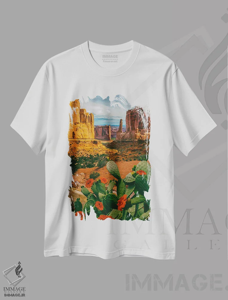 تیشرت سفید طرح دار کاکتوس گلدار در درهٔ تگزاس، تزئینی اثر ایوجنیا بیدیوک | immage.ir