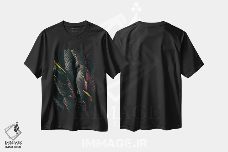 تیشرت مشکی طرح دار برگ های استوایی سیاه، تزئینی اثر ایوجنیا بیدیوک | immage.ir