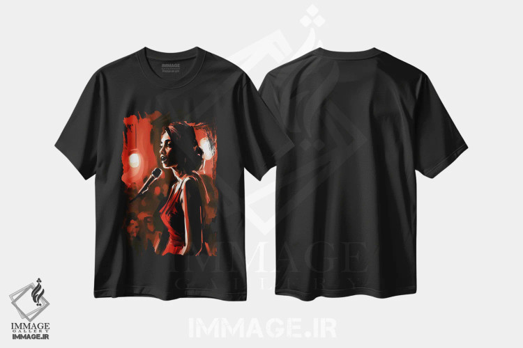 تیشرت مشکی طرح دار او خوانندهٔ جاز بود، تزئینی اثر ایوجنیا بیدیوک | immage.ir