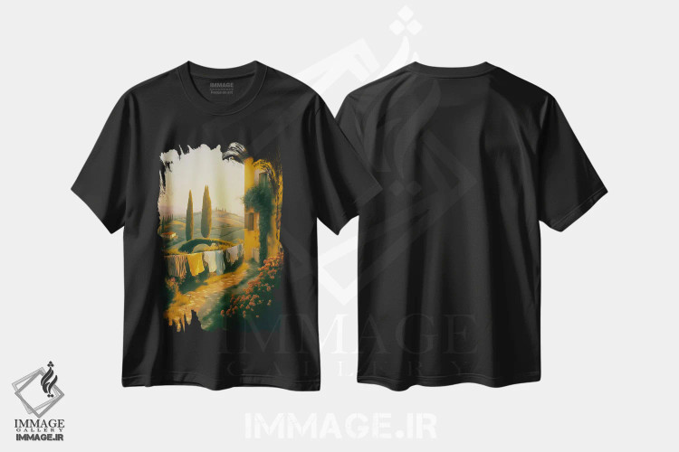 تیشرت مشکی طرح دار روز آفتابی در توسکانی، تزئینی اثر ایوجنیا بیدیوک | immage.ir