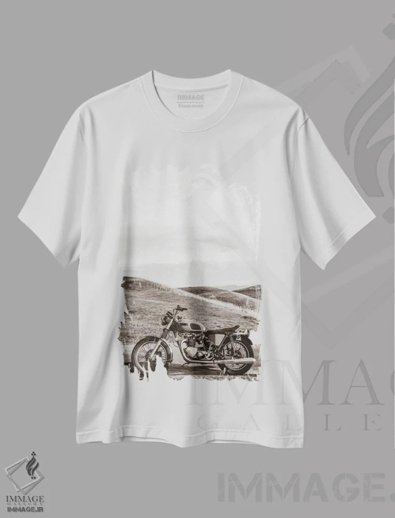 تیشرت سفید طرح دار دوچرخه سواری در تپه های کوهستانی، هنر دیجیتال اثر ایوجنیا بیدیوک | فروشگاه ایماژ