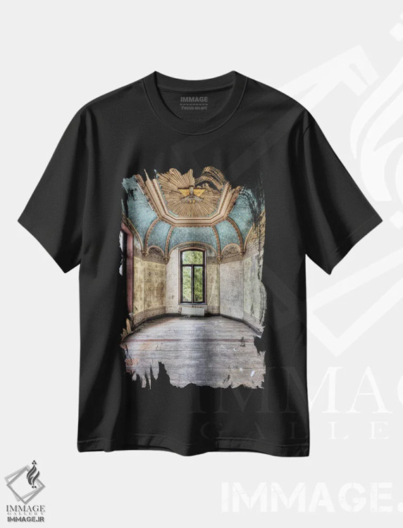 تیشرت مشکی طرح دار کاخ روخندال یک، عکاسی هنری فاخر اثر ایوو اسنیو | فروشگاه ایماژ