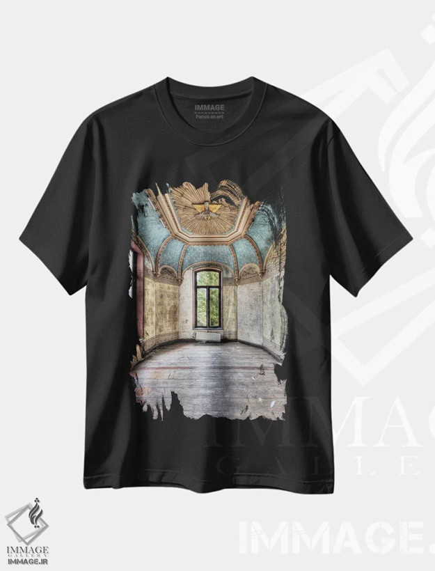 تیشرت مشکی طرح دار کاخ روخندال یک، عکاسی هنری فاخر اثر ایوو اسنیو | فروشگاه ایماژ