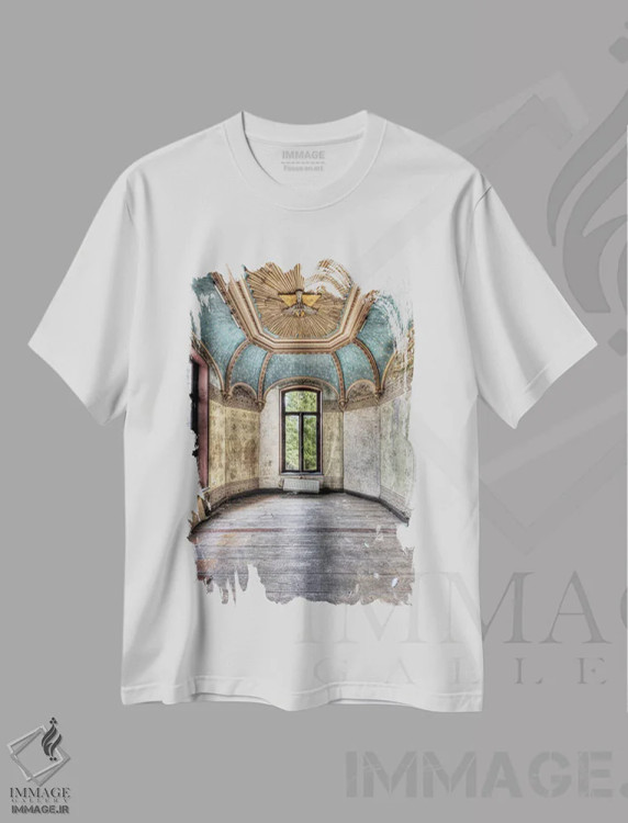 تیشرت سفید طرح دار کاخ روخندال یک، عکاسی هنری فاخر اثر ایوو اسنیو | immage.ir
