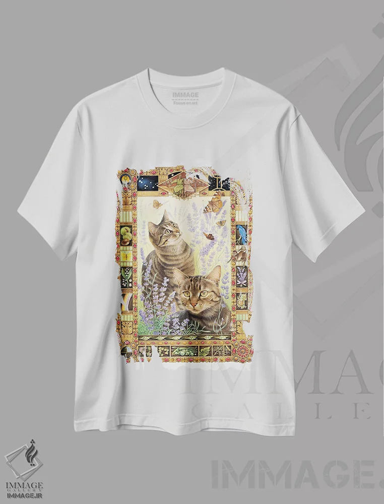 تیشرت سفید طرح دار برج جوزا، تزئینی اثر آیوری کتس | فروشگاه ایماژ