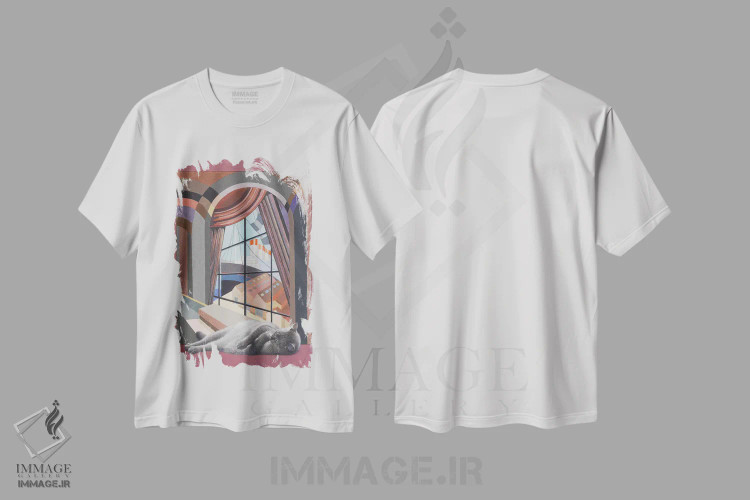 تیشرت سفید طرح دار آمیولت منتظر کشتی کروز بندیکتوس اثر آیوری کتس | فروشگاه ایماژ
